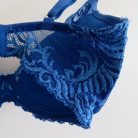 NATORI Feathers Plunge Lace T Shirt Bra in Blue Mesh - Size 34DD - Picture 7 of 10